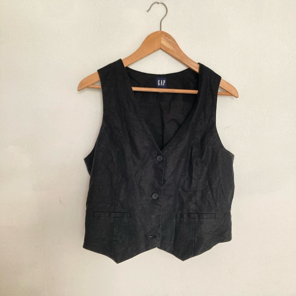 GAP Women's Black Linen Vest Top